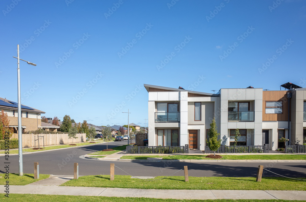 Residential townhouses in an Australian suburb. Melbourne, VIC Australia.