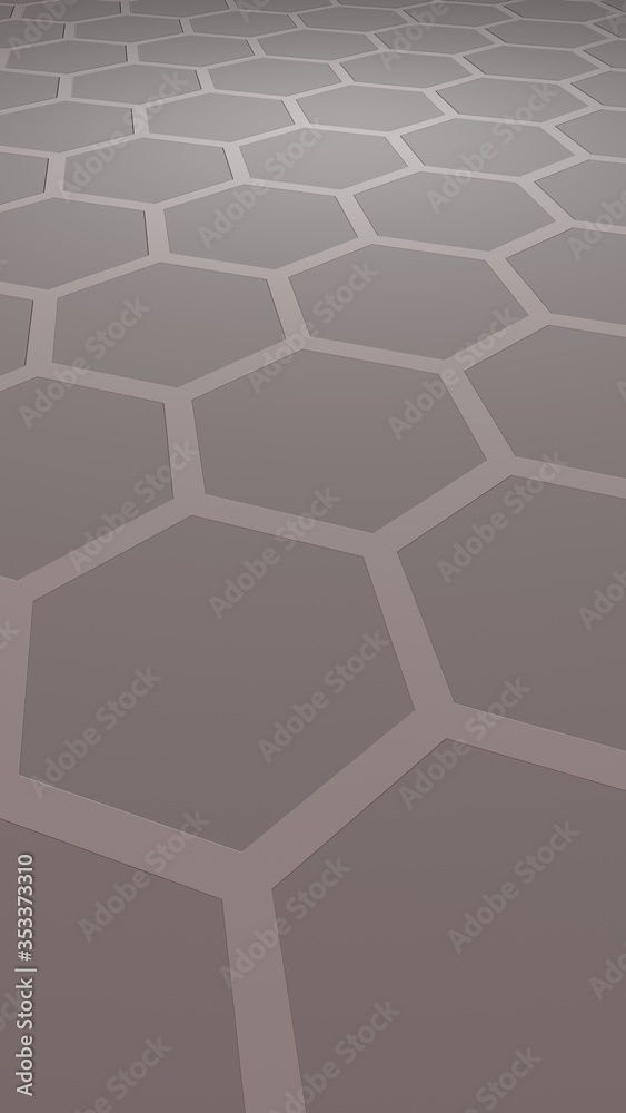 Honeycomb with color lighting, on a gray background. Perspective view on polygon look like honeycomb. Isometric geometry. 3D illustration Honeycomb with color lighting, on a gray background. Perspective view on polygon look like honeycomb. Isometric geometry. 3D illustration