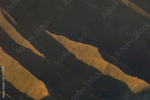 Sunrise, close-up of the Tengger massif that surrounds the active volcano Bromo, in East Java, Indonesia. © Alvaro