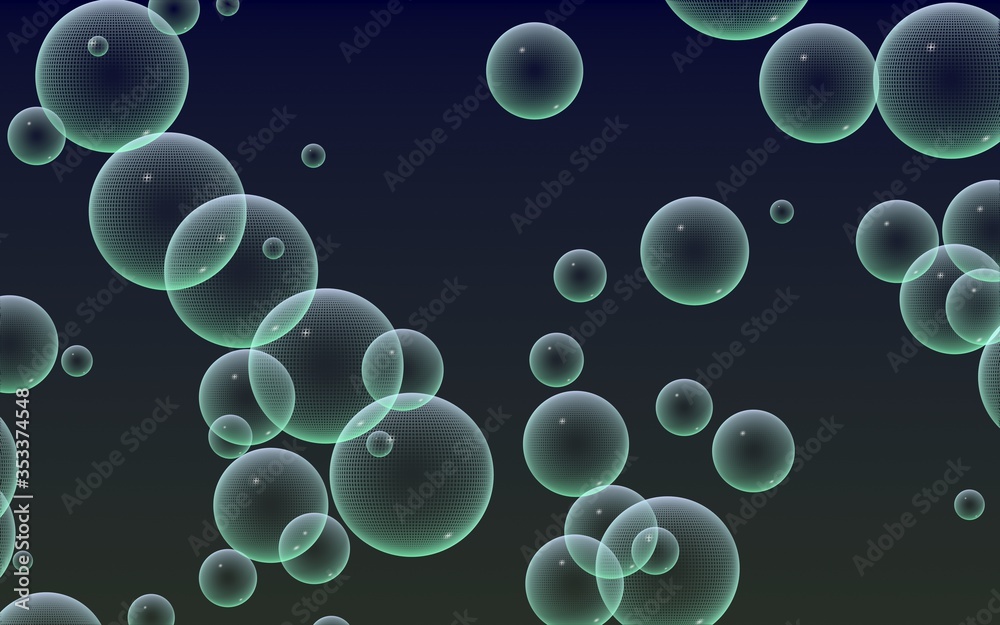Dark background green mesh bubbles. Wallpaper, texture with bubble. 3D illustration Dark background green mesh bubbles. Wallpaper, texture with bubble. 3D illustration