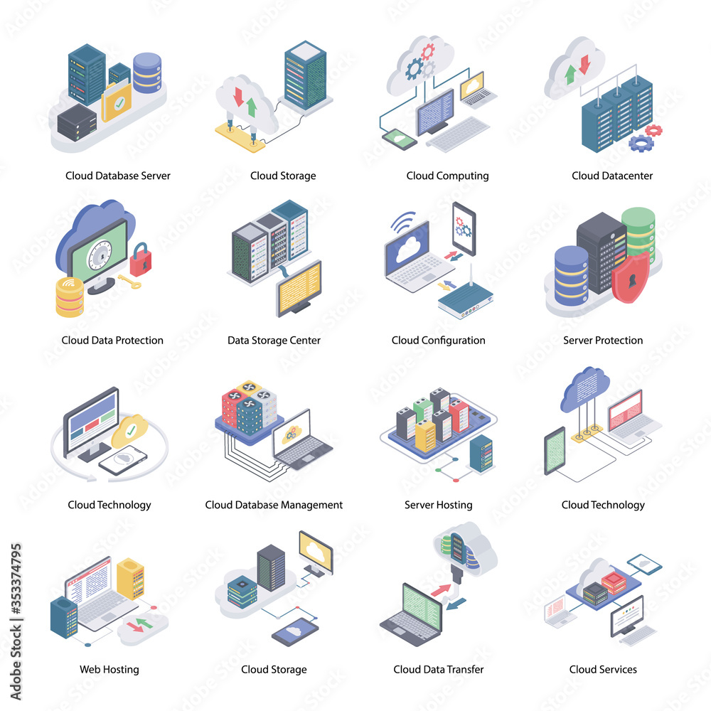 
Cloud Service Isometric Icons 
