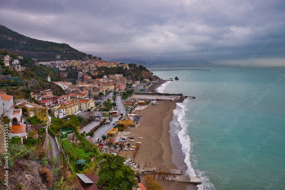 Panorama on the beach of Vietri sul mare Amalfi coast Naples Italy