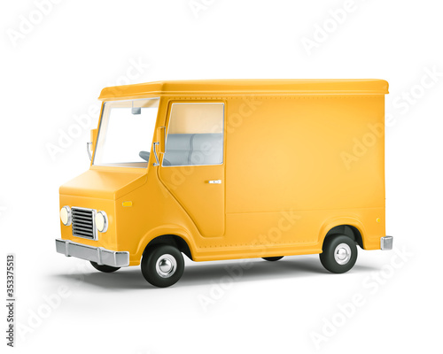 Truck delivery service and transportation. 3d illustration. Cartoon yellow car.