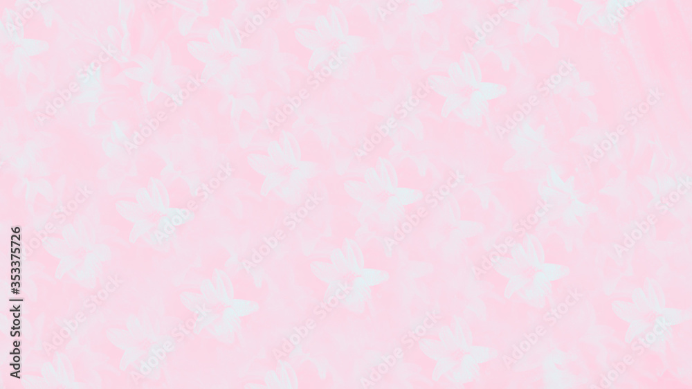 Light pink floral background with white hyacinth flowers pattern, 16:9 panoramic format