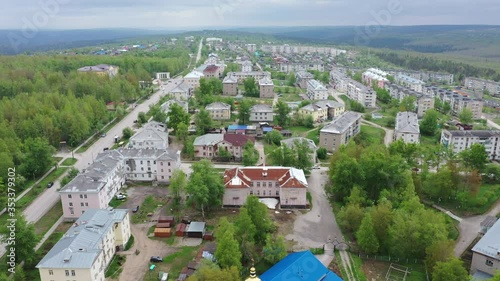 Flight over the typical provincial town of Gremyachinsk. Russia photo