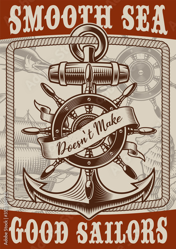 Vintage style nautical poster with anchor