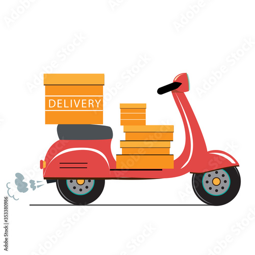 Vector illustration with a delivery moped on a white background. Coronavirus concept, stay home