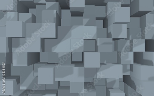 Abstract gray elegant cube geometric background. Chaotically advanced rectangular bars. 3D Rendering  3D illustration