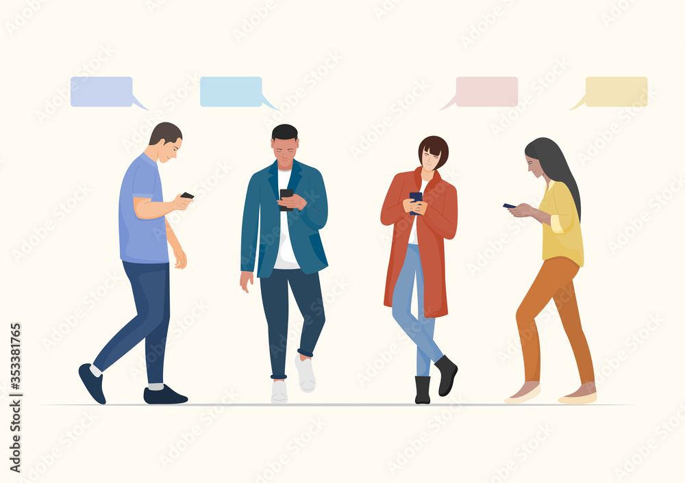 Obraz premium People using smartphones. Flat character design.