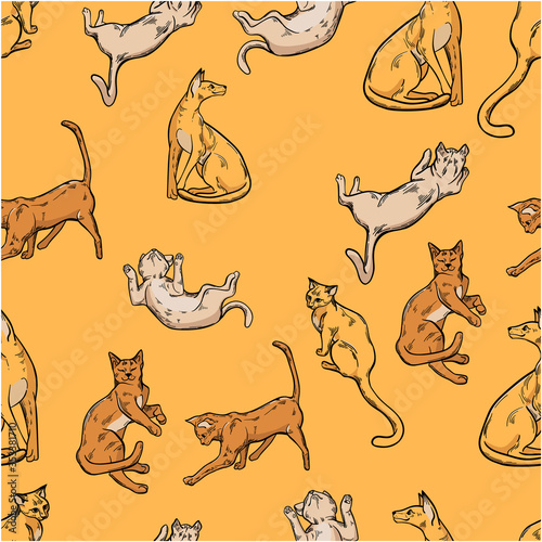 Bright and funny pattern of different ginger cats. Decorate textiles, paper and other products for cat lovers.