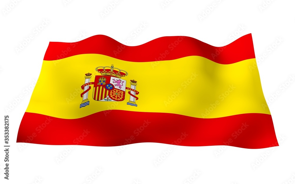 The flag of Spain. Official state symbol of the Kingdom of Spain. Concept: web, sports pages, language courses, travelling, design elements. 3d illustration The flag of Spain. Official state symbol of the Kingdom of Spain. Concept: web, sports pages, language courses, travelling, design elements. 3d illustration
