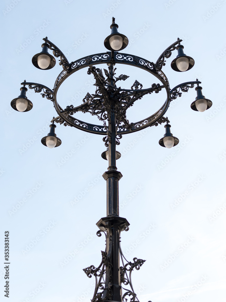 A decorative, traditional lamp post in Budapest.