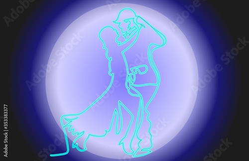 continuous line drawing of happy couple dancing together