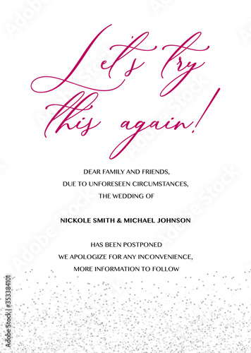 Let's try this again! Wedding Postponement Change the Date Announcement Vector card