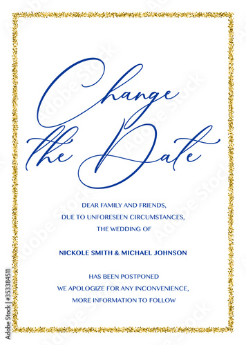 Wedding Postponement Change the Date Announcement Vector card