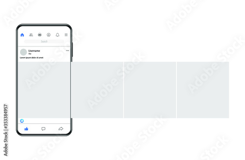 Smartphone with carousel interface post on social network.