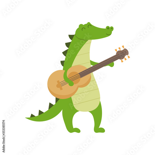 Cute crocodile with a guitar. for music poster