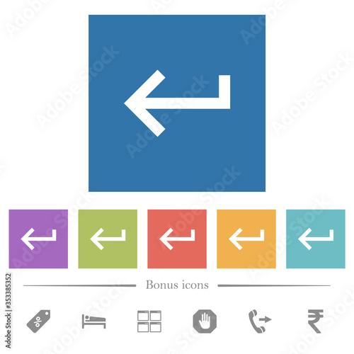 Keyboard return flat white icons in square backgrounds