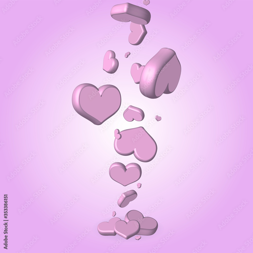 3D vector symbol, volumetric pink hearts on a pink background.