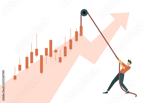 Business concept vector illustration of a puppet master controlling graphic chart.