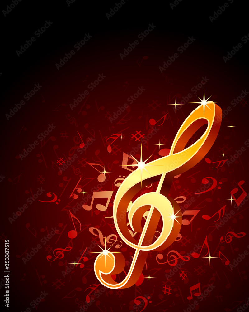 Vector illustration of golden clef depicted near elegant sample text inscription music notes Vector illustration of golden clef depicted near elegant sample text inscription music notes
