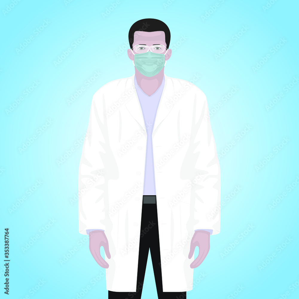 Doctor in a medical mask and goggles. Illustration of a medical worker in a medical mask and glasses for protection against viruses. Doctor in a medical mask and goggles. Illustration of a medical worker in a medical mask and glasses for protection against viruses.