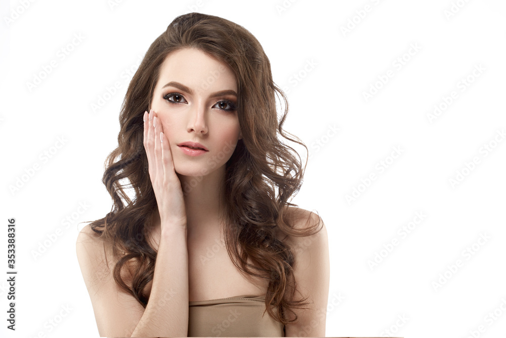 Portrait of beautiful young curly hair woman girl. Fashion photo Portrait of beautiful young curly hair woman girl. Fashion photo