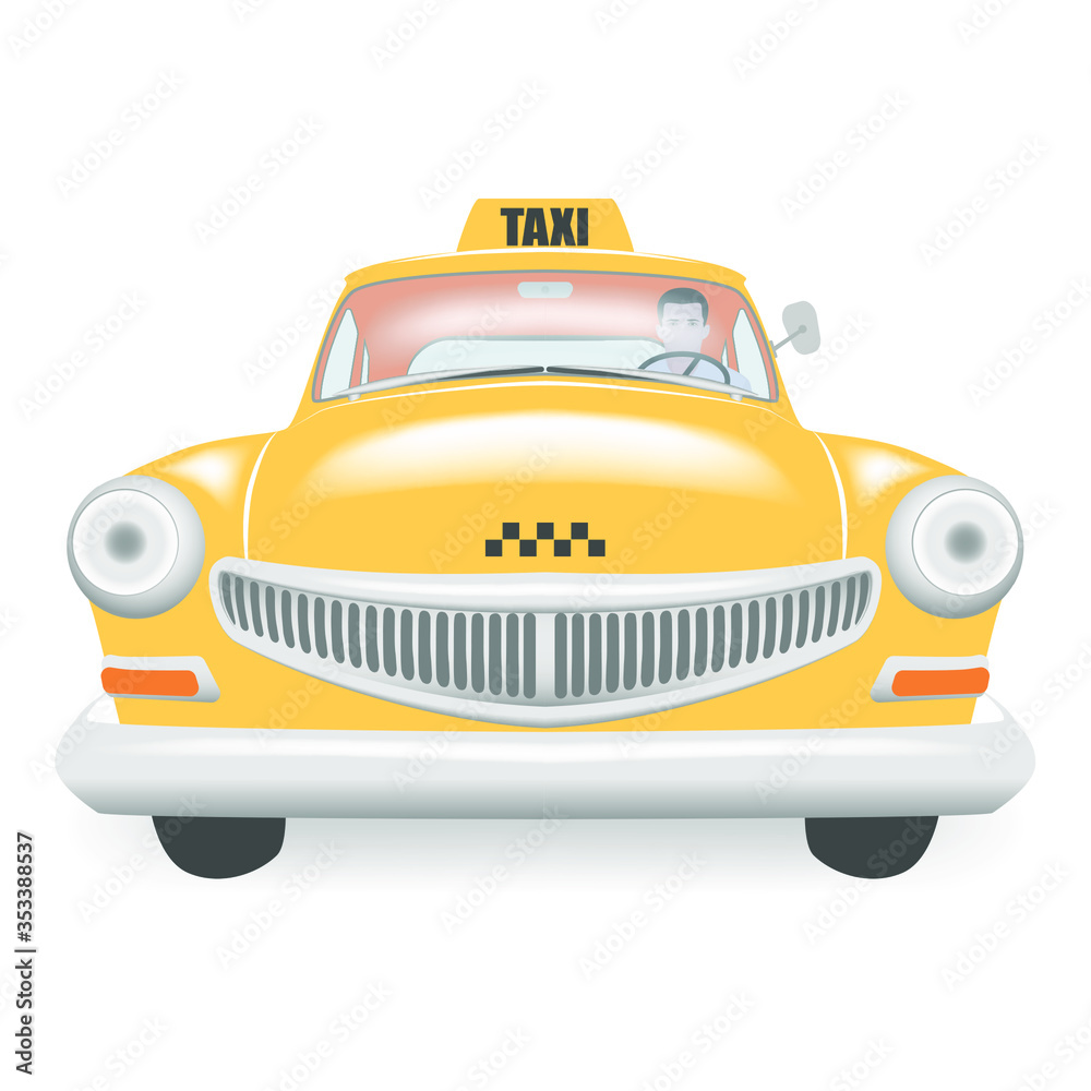 Kind yellow cartoon taxi car
