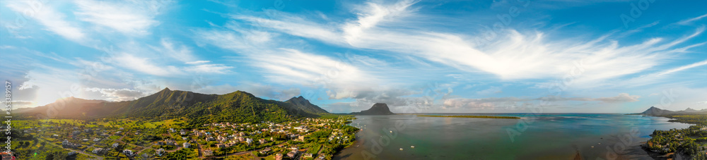 Amazing panoramic aerial view of Mauritius Island, Africa
