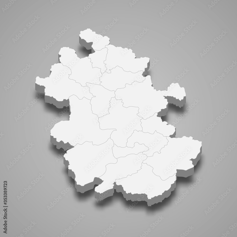 Anhui 3d map province of China Template for your design