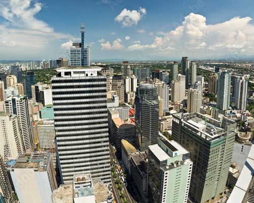 Makati, Metro Manila, Philippines - Jan 2016: Fish-eye aerial of Makati Skyline. photo