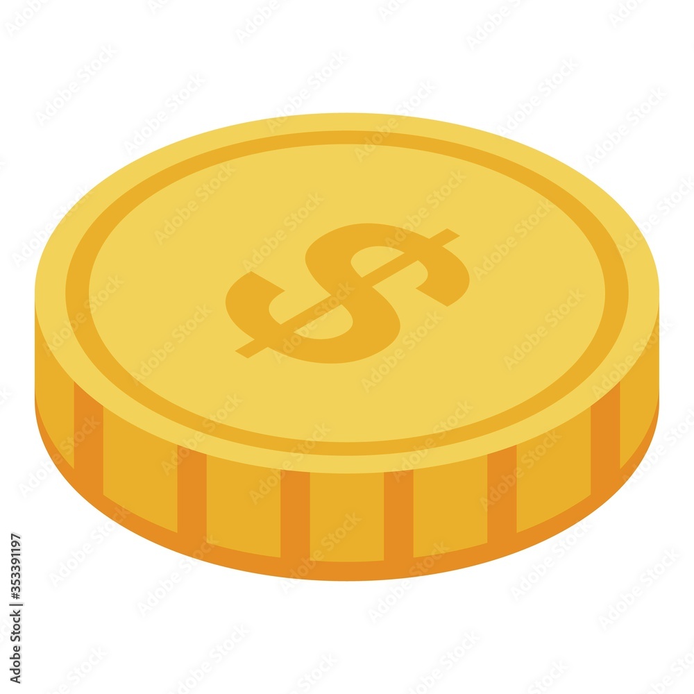 Dollar gold coin icon. Isometric of dollar gold coin vector icon for web design isolated on white background Dollar gold coin icon. Isometric of dollar gold coin vector icon for web design isolated on white background