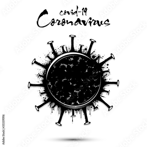 Coronavirus sign with hockey puck made of blots. Stop covid-19 outbreak. Caution risk disease 2019-nCoV. Cancellation of sports tournaments due to an outbreak of coronavirus. Vector illustration
