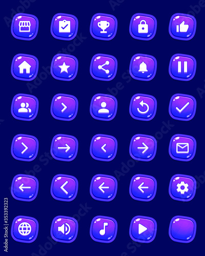 Set of Mobile Game Buttons with Icons - Graphical User Interface Kit