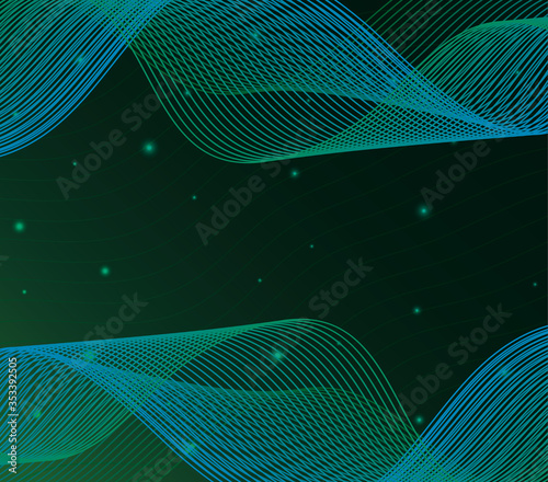 black waves sound green background