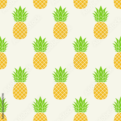 Vector seamless pattern. Pineapples on a light background. Summer, fruit, tropical illustration. Bright joyful concept.