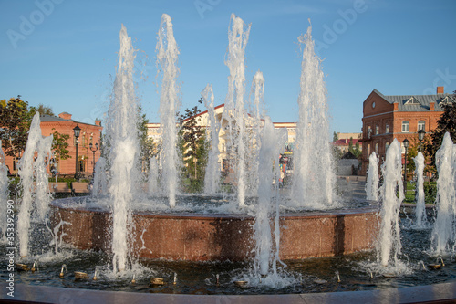 City landscape. Fountain in the historic center of Sterlitamak, Bashkortostan.
