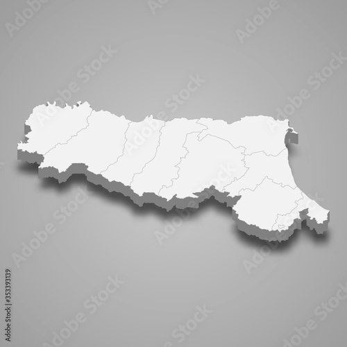 emilia-romagna 3d map region of Italy Template for your design