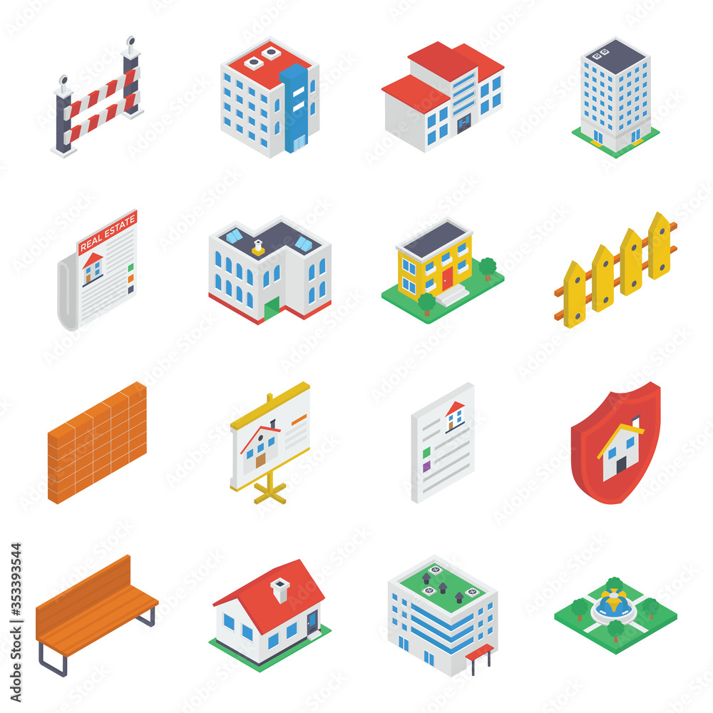 Buildings Accessories Isometric Icons Pack
Buildings Accessories Isometric Icons Pack
