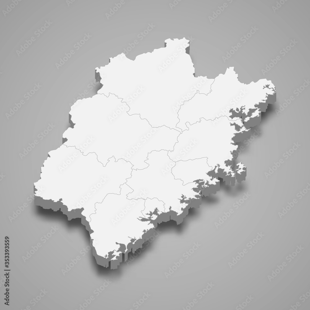 Fujian 3d map province of China Template for your design