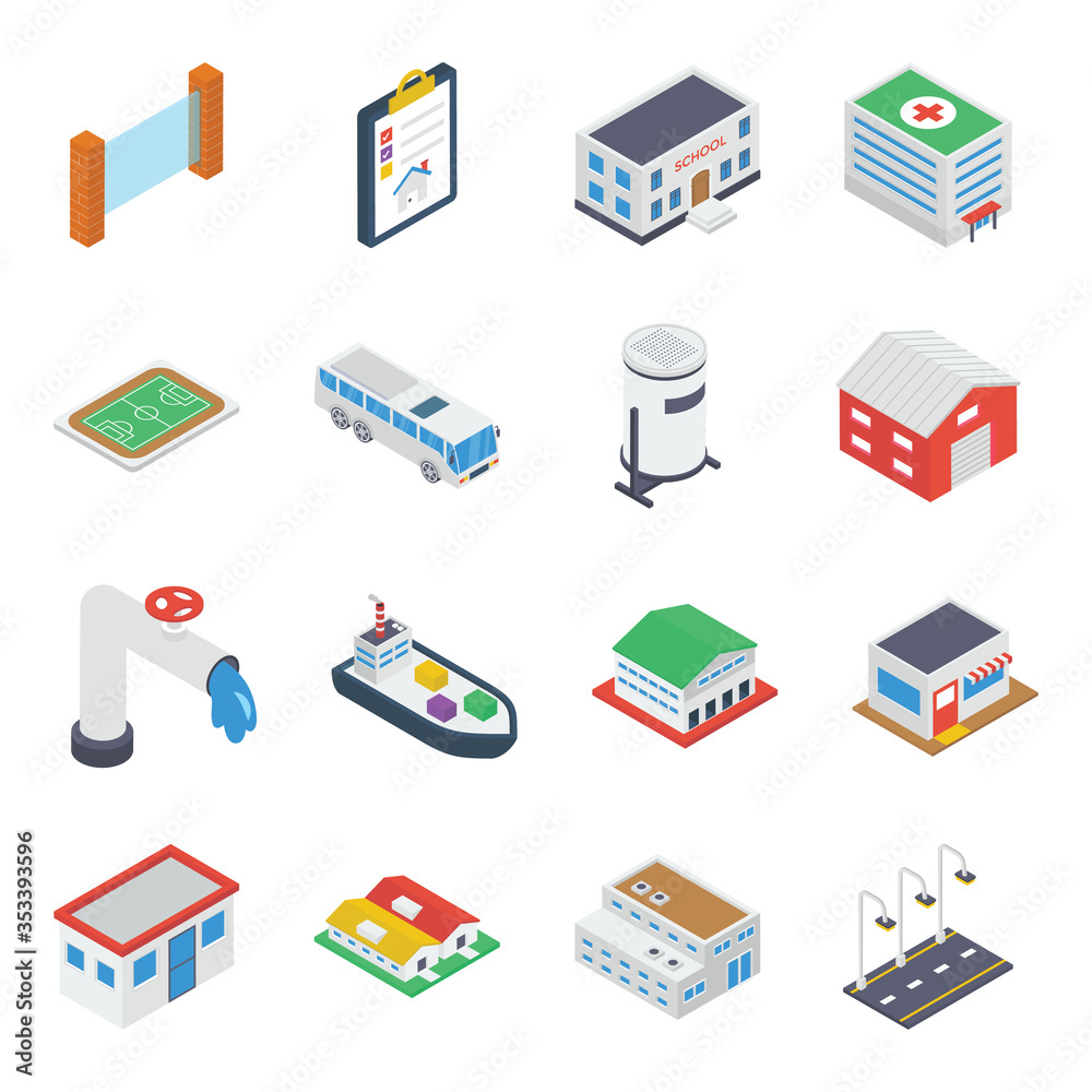 City Building, Accessories Isometric Vectors
City Building, Accessories Isometric Vectors