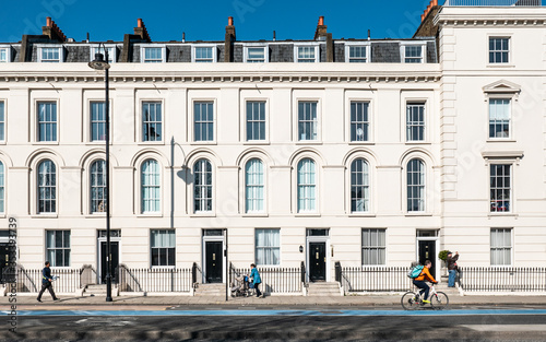 Georgian Town Houses. A typical street scene on a terrace of traditional houses in Pimlico, London. photo