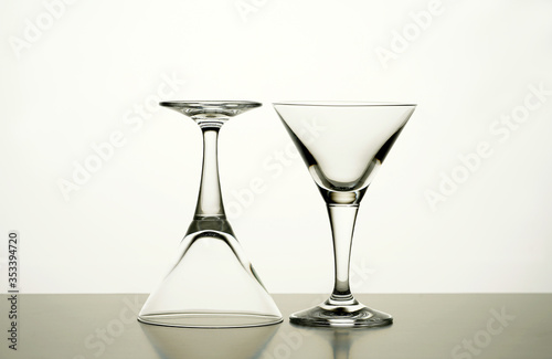Two Empty cocktail goblet