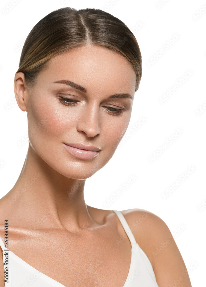 Healthy skin tanned beauty woman face close up