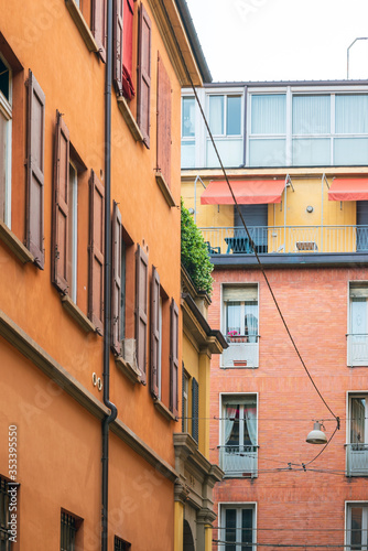 Antique building view in Old Town Bologna, Italy