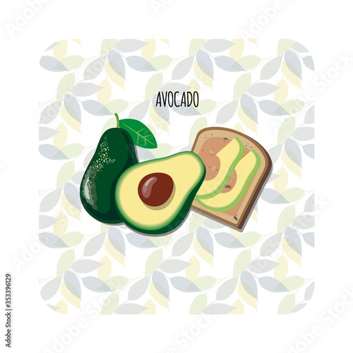Avocado toast. Fresh toasted bread with slices of ripe avocado. Delicious avocado sandwich. Vector illustration.