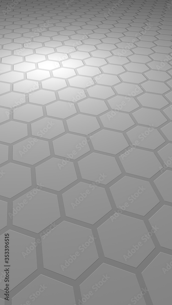 Honeycomb on a gray background. Perspective view on polygon look like honeycomb. Extruded, bump cell. Isometric geometry. Vertical image orientation. 3D illustration Honeycomb on a gray background. Perspective view on polygon look like honeycomb. Extruded, bump cell. Isometric geometry. Vertical image orientation. 3D illustration