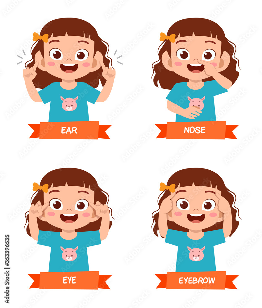 happy cute kid girl study body part anatomy