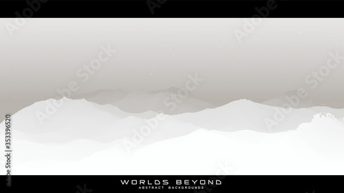 Worlds beyond abstract landscapes. Vector beautiful misty fog over mountain slopes. Abstract gradient eroded terrain surface background. Colorful waves.