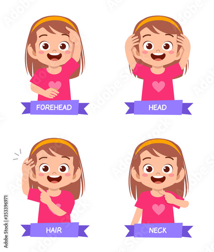 happy cute kid girl study body part anatomy